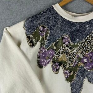 True Vtg White Glitter Kitschy Camp Sweatshirt 80s 90s Tee Dee's Size L